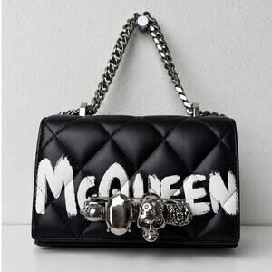 Alexander McQueen Mini Jewelled Satchel Graffiti Skull Crossbody Bag
